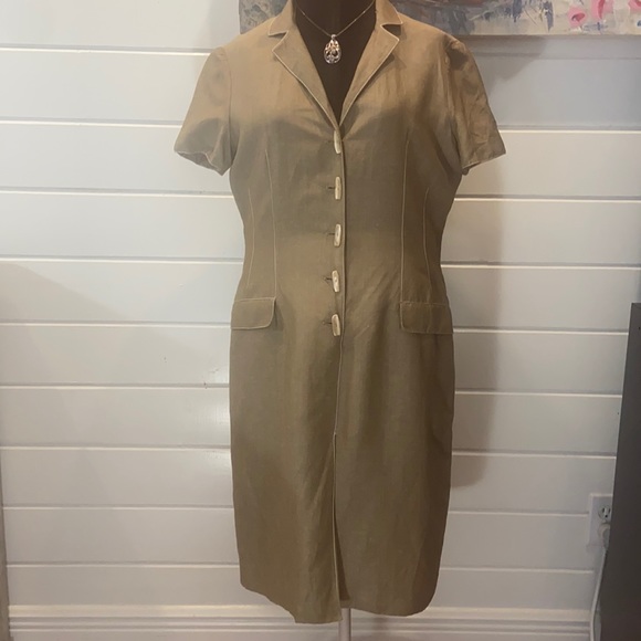 GENNY linen dress with white accent stitching made in Italy US size 12 - Picture 2 of 9